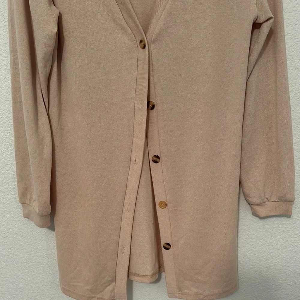 COPY - Cream Long Cardigan Sweater with V-neck and Relaxed Fit - Picture 5 of 5